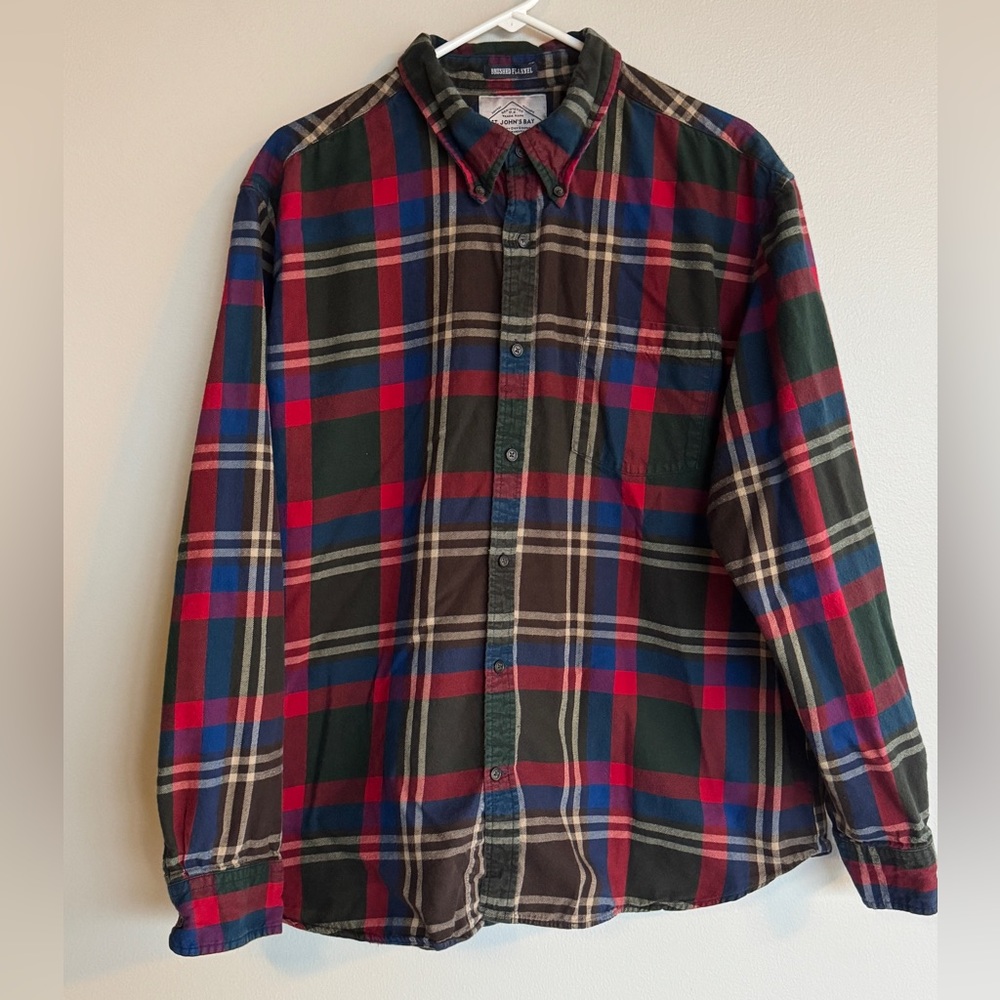 St. John's Bay Brushed Flannel Shirt XL Men’s Plaid Button Down Red Blue Green